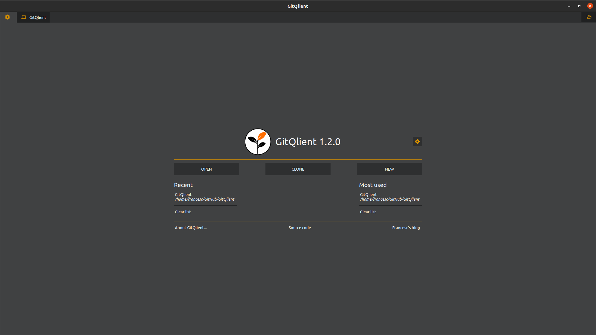 GitQlient - Initial screen