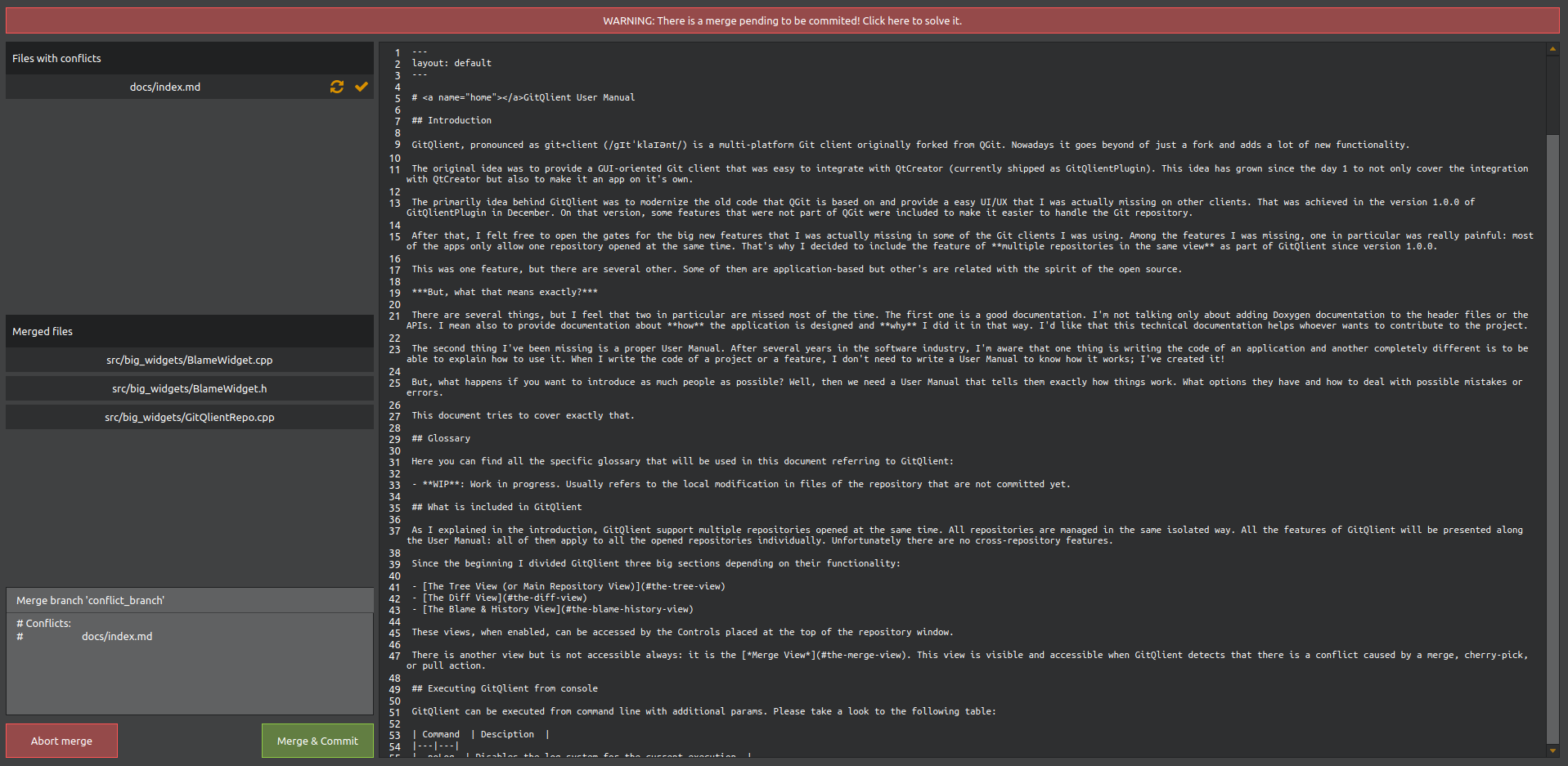 GitQlient - Merge view